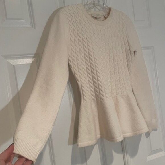Ted Baker Cream Peplum Cable Knit Sweater – SZ 4 - Picture 2 of 15